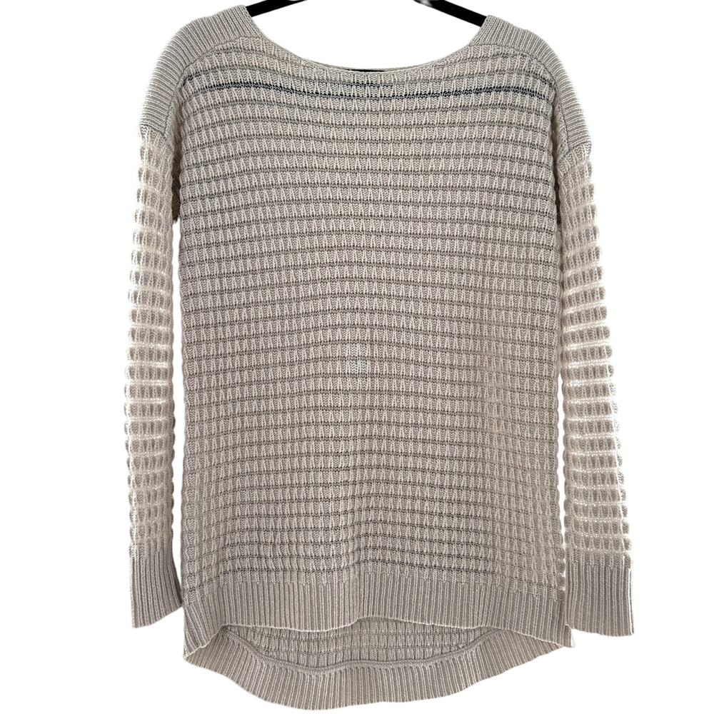 Theory Open Knit Wool Sweater S White Cream Fisherman Capsule Minimalist Travel